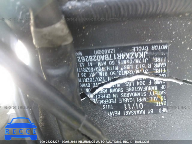 2011 KAWASAKI ZX600 R JKAZX4R17BA028262 зображення 9