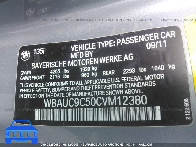 2012 BMW 135 I WBAUC9C50CVM12380 image 8