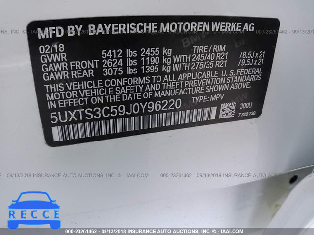 2018 BMW X3 XDRIVE30I 5UXTS3C59J0Y96220 зображення 8