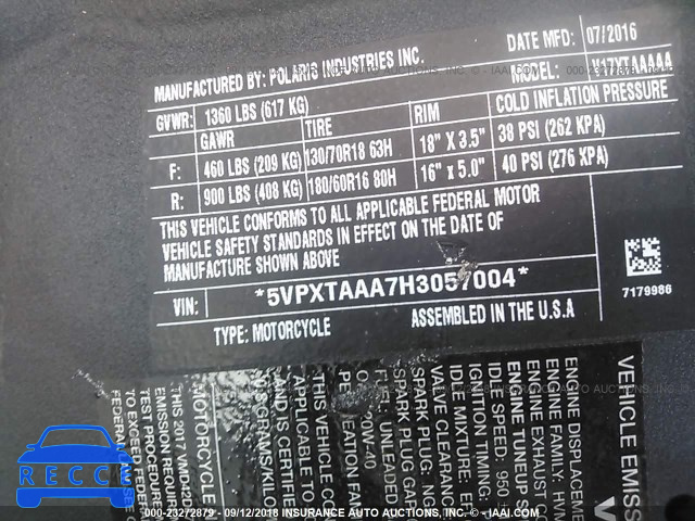 2017 VICTORY MOTORCYCLES CROSS COUNTRY TOUR 5VPXTAAA7H3057004 image 9
