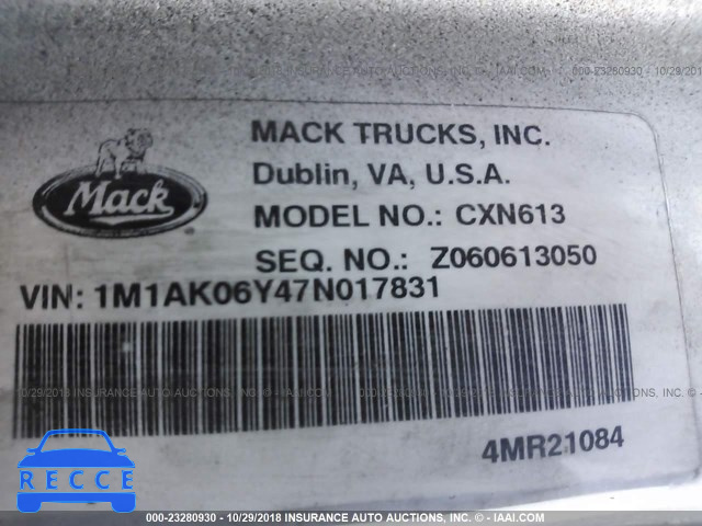 2007 MACK CXN613 CXN600 1M1AK06Y47N017831 зображення 9