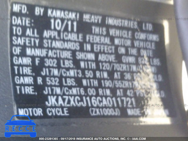 2012 KAWASAKI ZX1000 J JKAZXCJ16CA011721 image 2