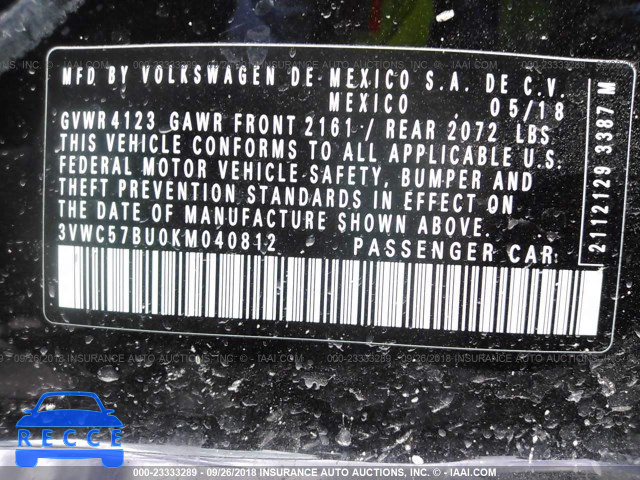2019 VOLKSWAGEN JETTA S/SE/R-LINE 3VWC57BU0KM040812 зображення 8