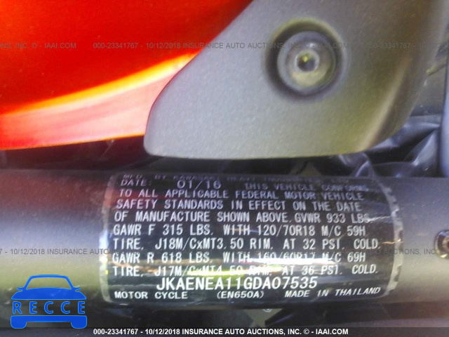 2016 KAWASAKI EN650 A JKAENEA11GDA07535 зображення 9