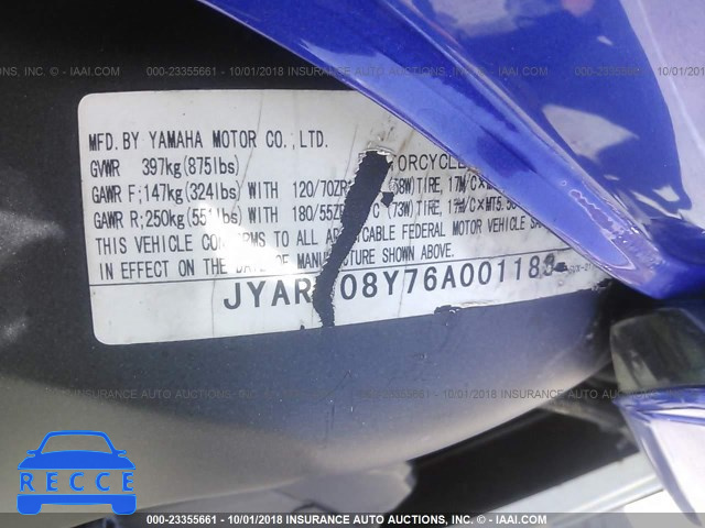 2006 YAMAHA FZ6 SC JYARJ08Y76A001188 зображення 9