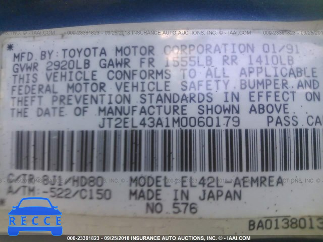 1991 TOYOTA TERCEL DELUXE JT2EL43A1M0060179 image 4