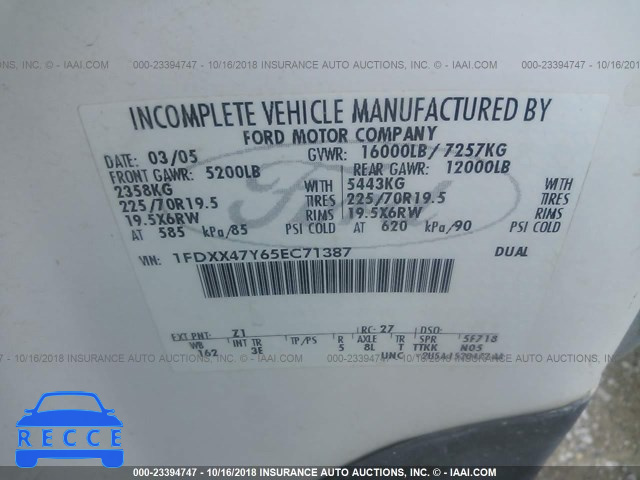 2005 FORD F450 SUPER DUTY 1FDXX47Y65EC71387 image 9