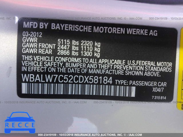 2012 BMW 640 I WBALW7C52CDX58184 image 8