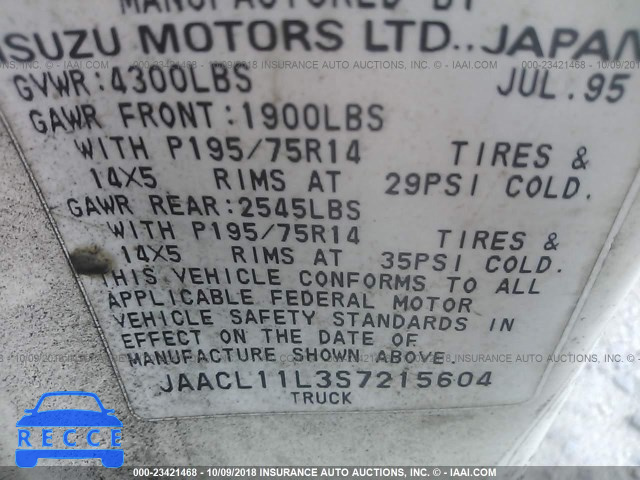 1995 ISUZU CONVENTIONAL SHORT BED JAACL11L3S7215604 image 9