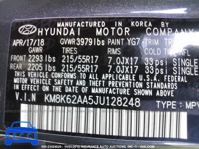 2018 HYUNDAI KONA SEL/TECH KM8K62AA5JU128248 Bild 8