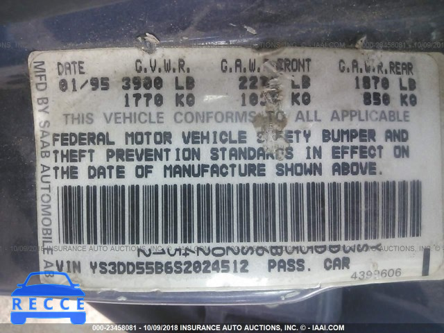 1995 SAAB 900 S YS3DD55B6S2024512 image 8