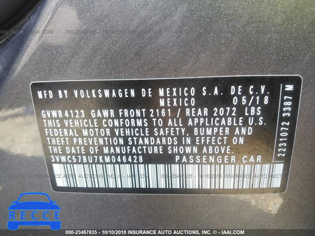 2019 VOLKSWAGEN JETTA S/SE/R-LINE 3VWC57BU7KM046428 image 8