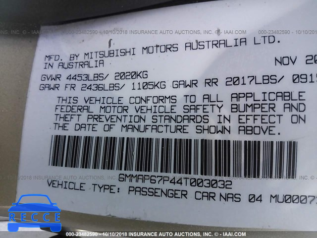 2004 MITSUBISHI DIAMANTE LS 6MMAP67P44T003032 image 8