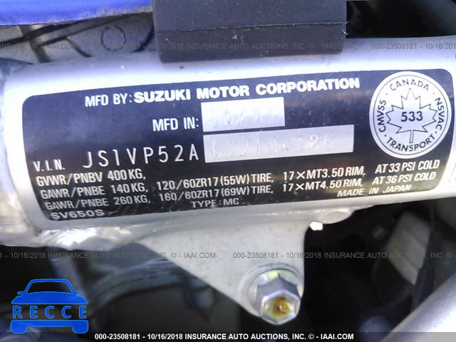 2002 SUZUKI SV650 S JS1VP52A622104286 image 9