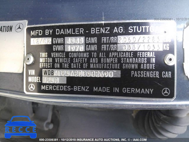 1983 MERCEDES-BENZ 240 D WDBAB23A2DB382698 image 8