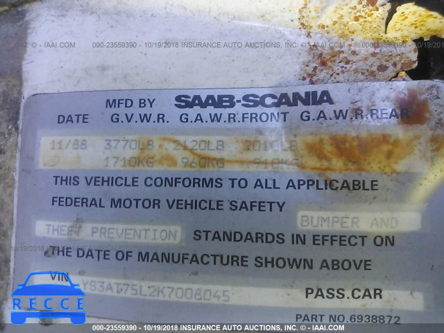 1989 SAAB 900 YS3AT75L2K7008045 image 8