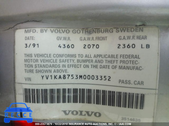 1991 VOLVO 940 SE YV1KA8753M0003352 image 8