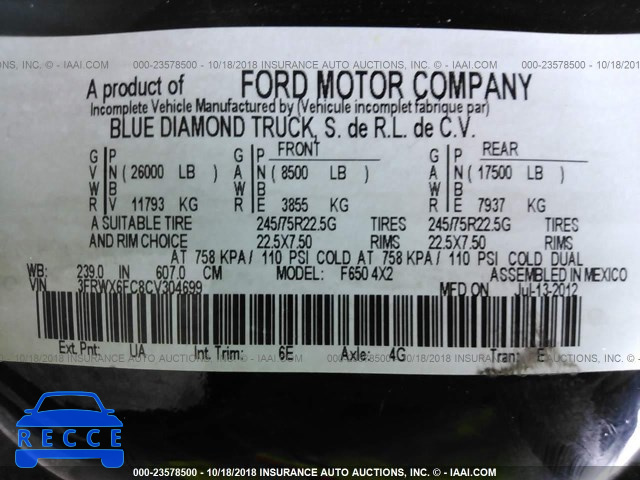 2012 FORD F650 SUPER DUTY 3FRWX6FC8CV304699 image 6