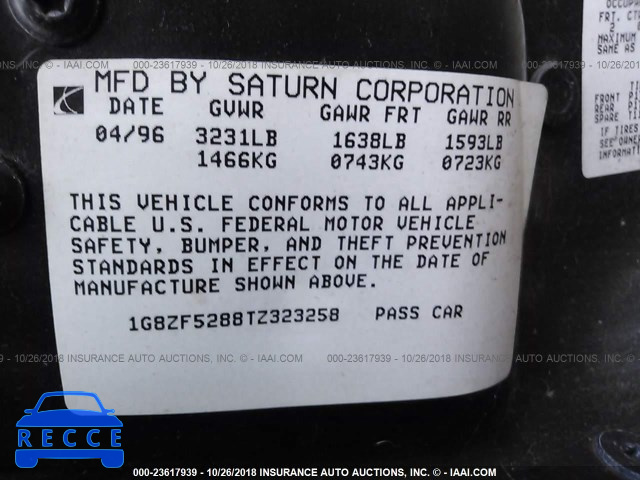 1996 SATURN SL 1G8ZF5288TZ323258 image 8