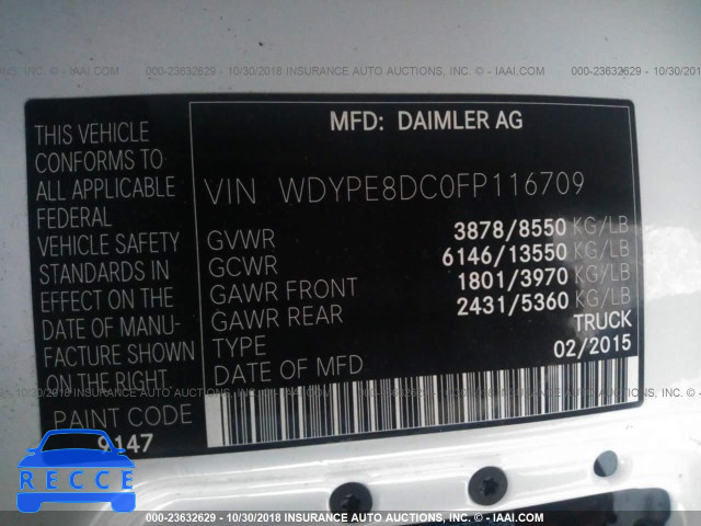 2015 FREIGHTLINER SPRINTER 2500 WDYPE8DC0FP116709 image 8
