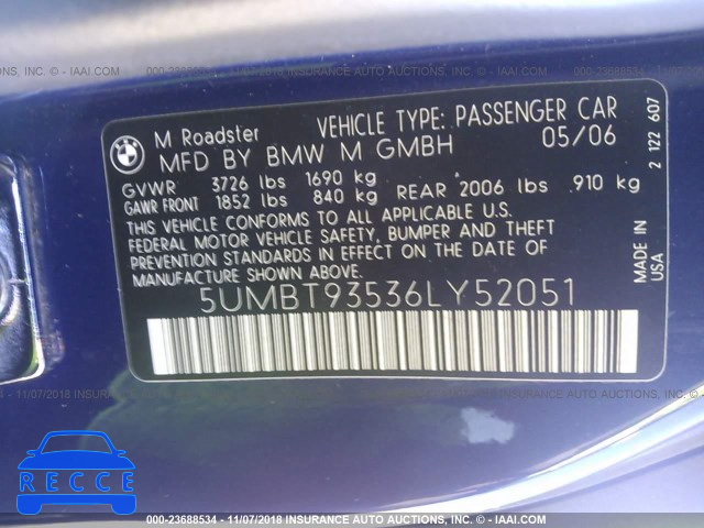 2006 BMW M ROADSTER 5UMBT93536LY52051 зображення 8