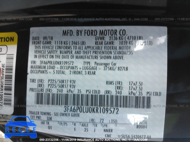 2019 FORD FUSION 3FA6P0LU0KR109572 Bild 8