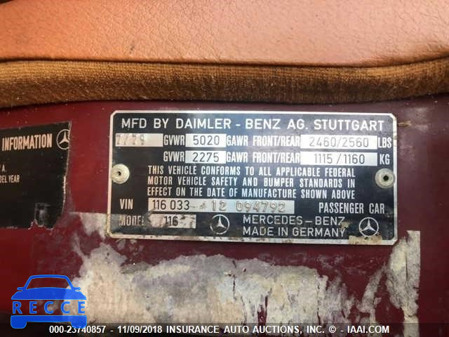 1979 MERCEDES 450 SL C 11603312094792 image 8