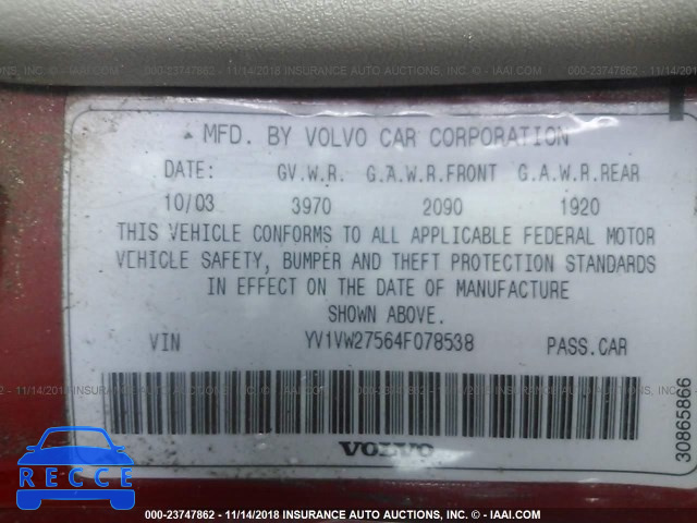 2004 VOLVO V40 1.9T YV1VW27564F078538 image 8