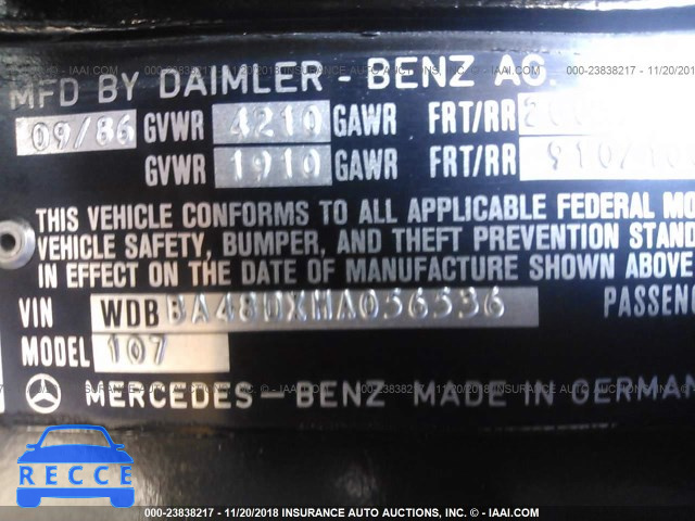 1987 MERCEDES-BENZ 560 SL WDBBA48DXHA056536 image 8