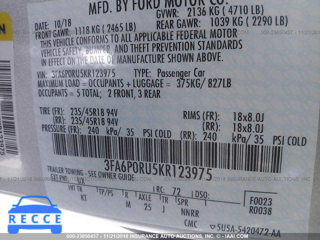 2019 FORD FUSION 3FA6P0RU5KR123975 Bild 8