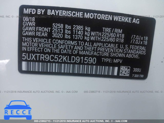 2019 BMW X3 XDRIVE30I 5UXTR9C52KLD91590 image 8