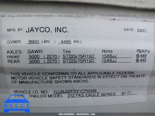 1997 JAYCO OTHER 1UJBJ02P2V1CP0349 зображення 8