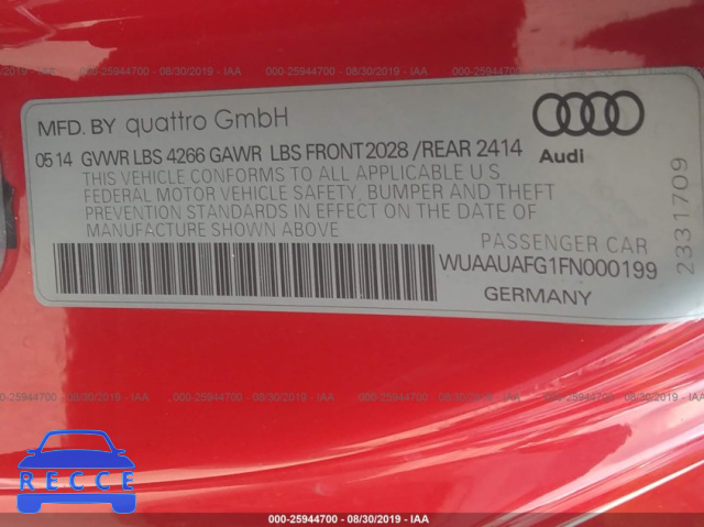 2015 AUDI R8 4.2 QUATTRO WUAAUAFG1FN000199 зображення 8