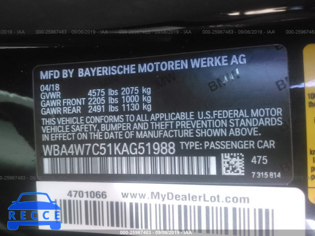 2019 BMW 440I WBA4W7C51KAG51988 Bild 8