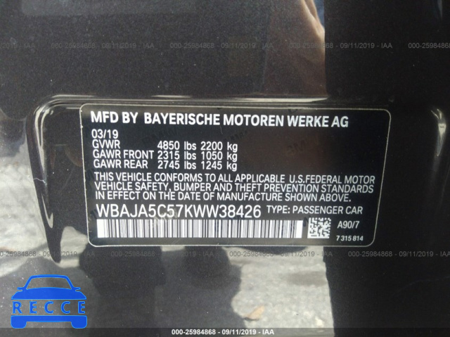 2019 BMW 530 I WBAJA5C57KWW38426 image 8