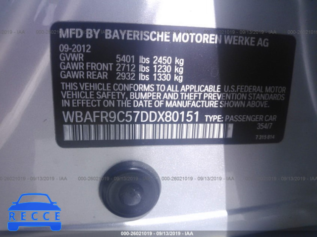 2013 BMW 550 I WBAFR9C57DDX80151 image 8