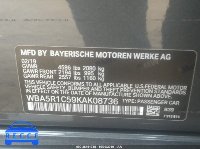 2019 BMW 330I WBA5R1C59KAK08736 image 8