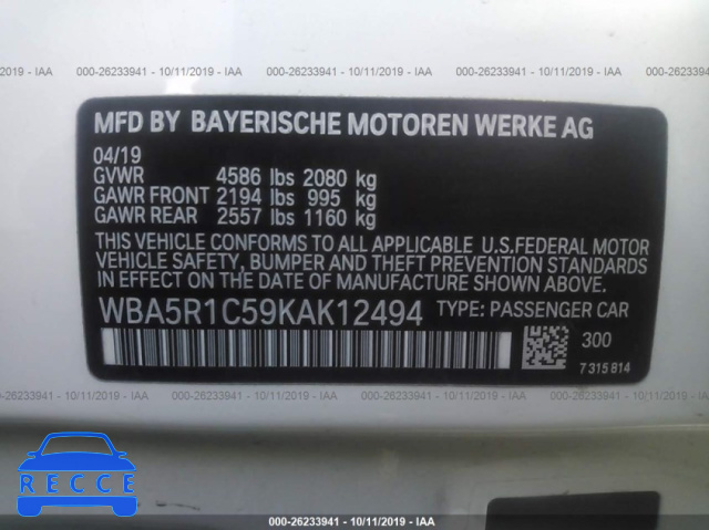 2019 BMW 330I WBA5R1C59KAK12494 image 8