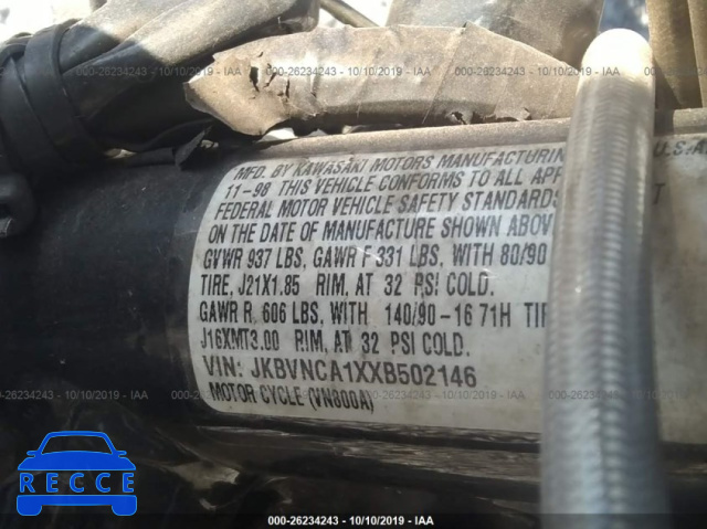 1999 KAWASAKI VN800 JKBVNCA1XXB502146 зображення 9