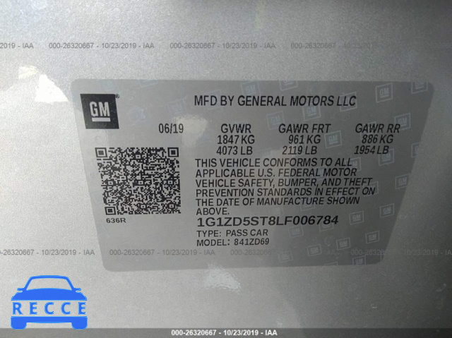 2020 CHEVROLET MALIBU LT 1G1ZD5ST8LF006784 зображення 8