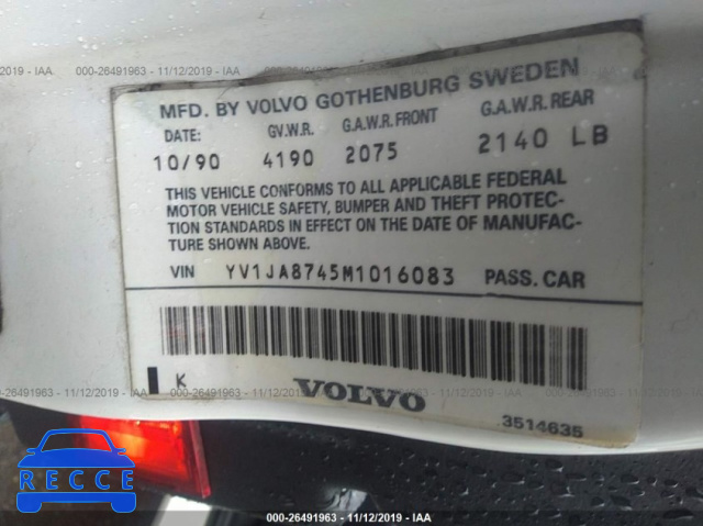 1991 VOLVO 940 YV1JA8745M1016083 image 8