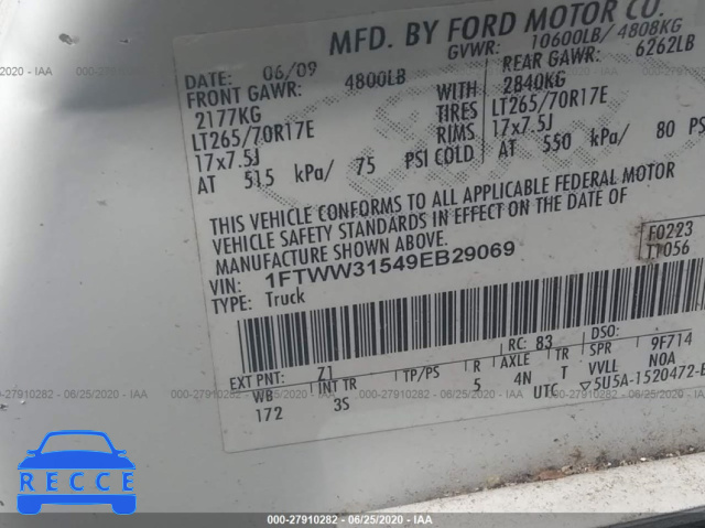 2009 FORD SUPER DUTY F-350 SRW XL/XLT/FX4/CABELAS 1FTWW31549EB29069 зображення 8