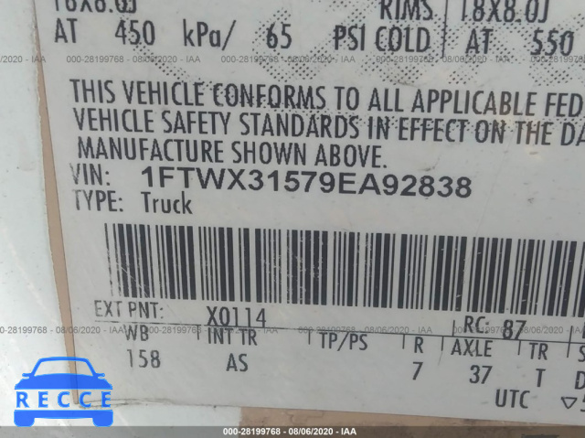 2009 FORD SUPER DUTY F-350 SRW XL/XLT/FX4/LARIAT 1FTWX31579EA92838 зображення 8
