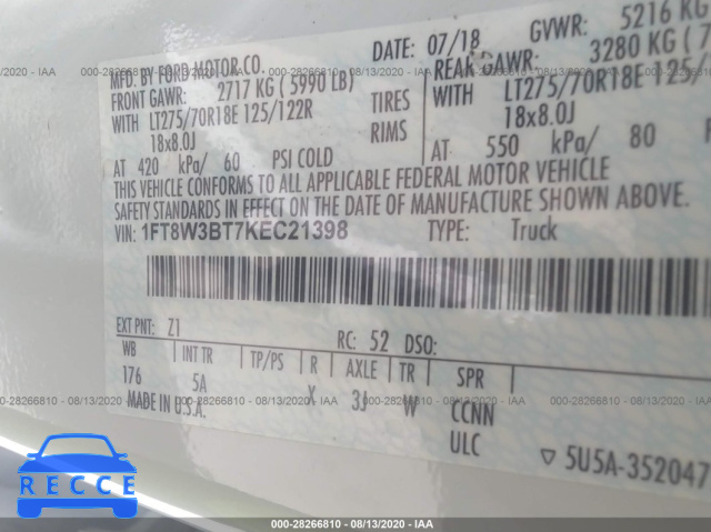 2019 FORD SUPER DUTY F-350 SRW XL/XLT/LARIAT 1FT8W3BT7KEC21398 image 8