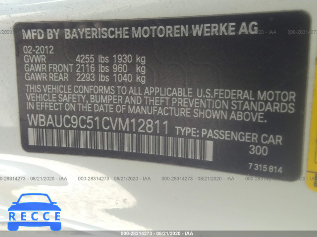 2012 BMW 1 SERIES 135I WBAUC9C51CVM12811 Bild 8