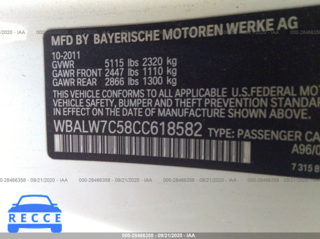 2012 BMW 6 SERIES 640I WBALW7C58CC618582 Bild 8