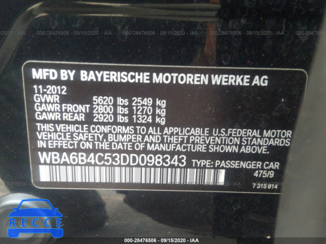 2013 BMW 6 SERIES 650I XDRIVE WBA6B4C53DD098343 image 8