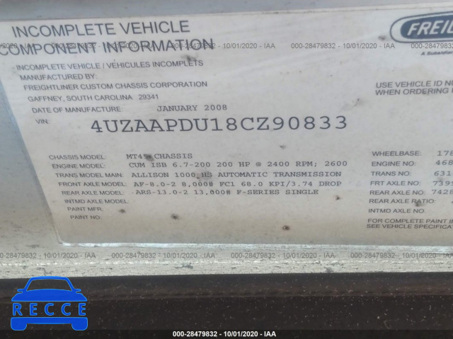 2008 FREIGHTLINER CHASSIS M LINE WALK-IN VAN 4UZAAPDU18CZ90833 зображення 9