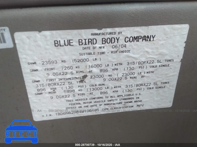 2004 BLUE BIRD BUS 1BDGNB2A84W100185 image 8