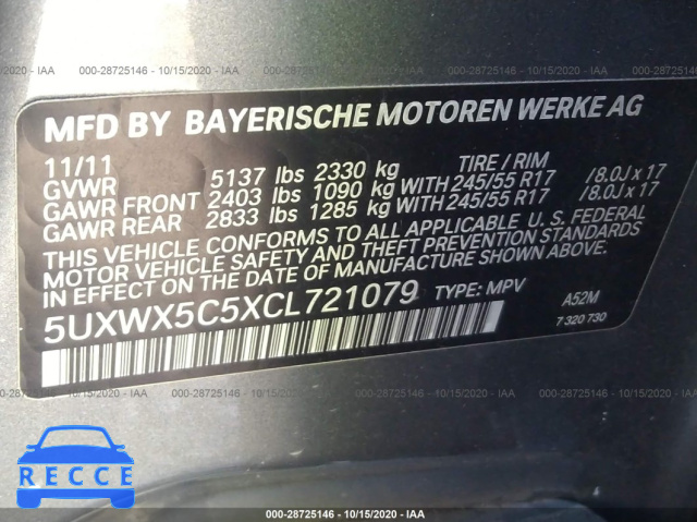 2012 BMW X3 28I 5UXWX5C5XCL721079 зображення 8